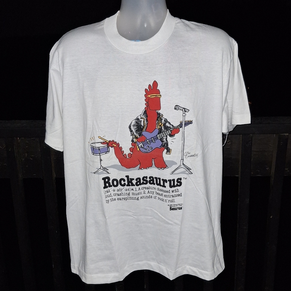 Vintage 1986 Single Stitch ROCKASAURUS T Shirt Size XL